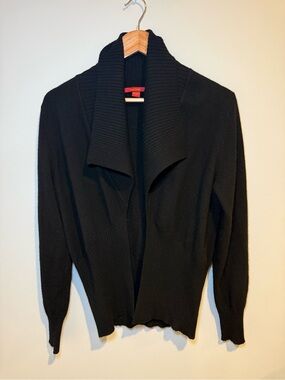 Saffron 100% Cashmere Black Waterfall Cardigan Sweater Minimalist Cozy Luxe Sz L